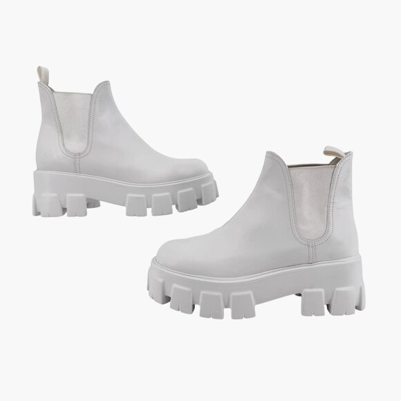 Prada Monolith White Leather Chelsea Ankle Boots Lug Sole Size 37 US 7 Women's - Picture 7 of 15